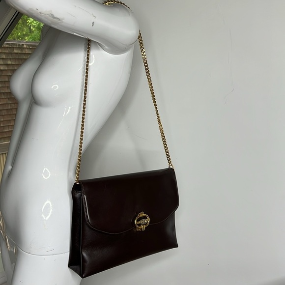 Gucci Vintage 1970’s Smooth Brown Leather Chain Shoulder Clutch Bag - Picture 2 of 14